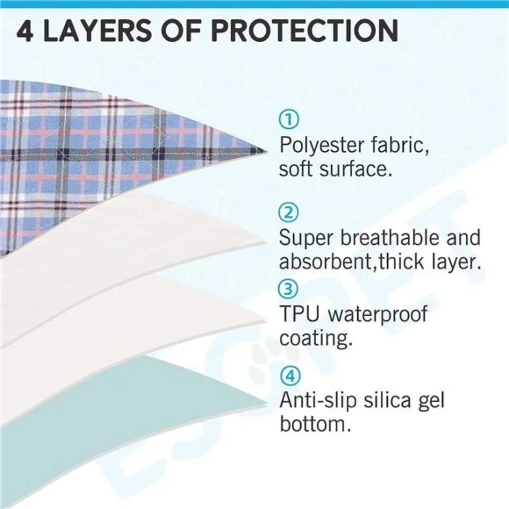 8Pcs Washable Reusable Non-Slip Pee Pads for Dogs, Light Blue Plaid, 18